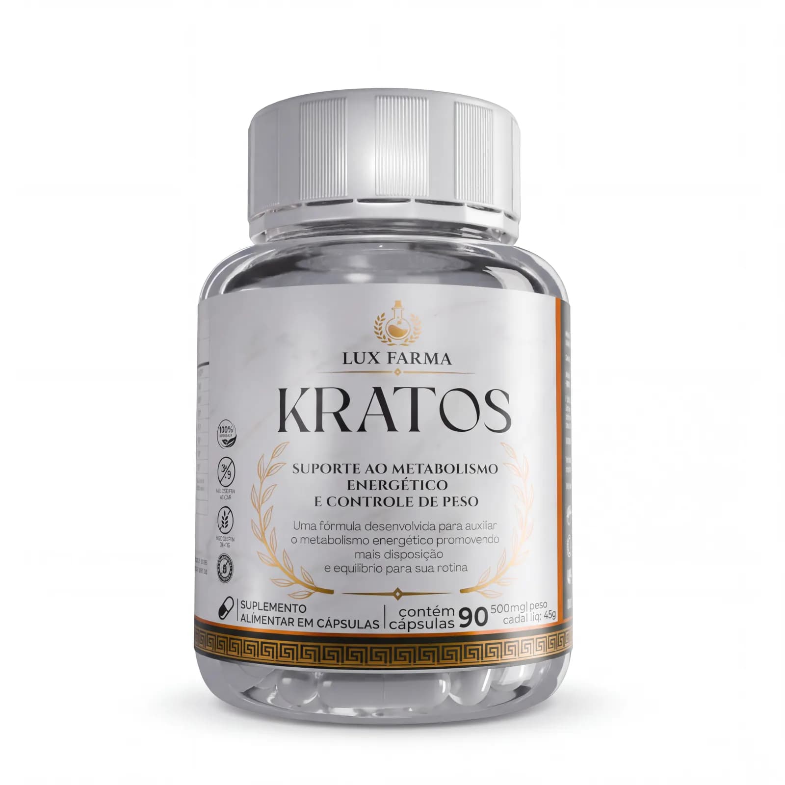Kratos Lux Farma, pote com 90 cápsulas