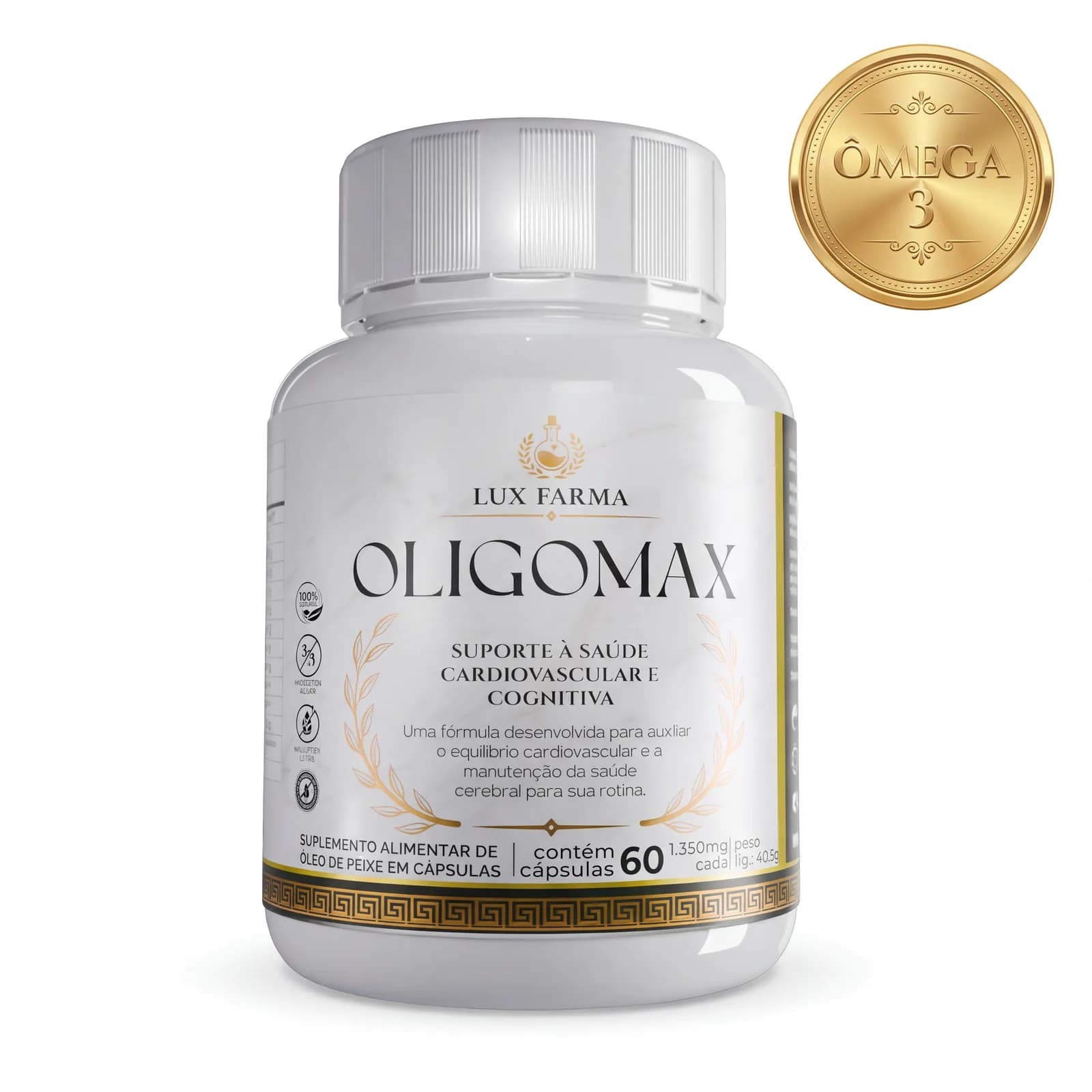 Oligomax Lux Farma, frasco com 60 cápsulas de ômega 3